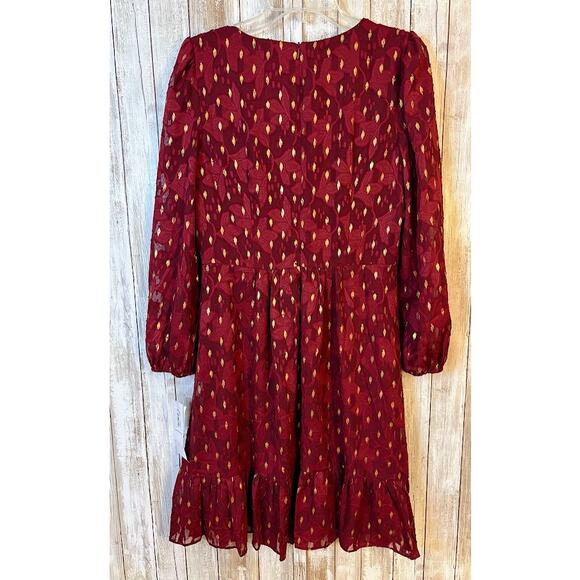 London Times Floral Burn Out Bishop Sleeves Chiffon Fit Flare Dress Size 8 NWT - Picture 7 of 10
